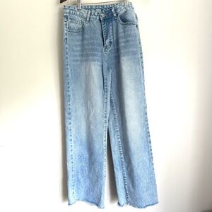 SHEIN Womens 28 Light Wash Raw Hem Full Length Wide Leg Mid-Rise Jeans PP9